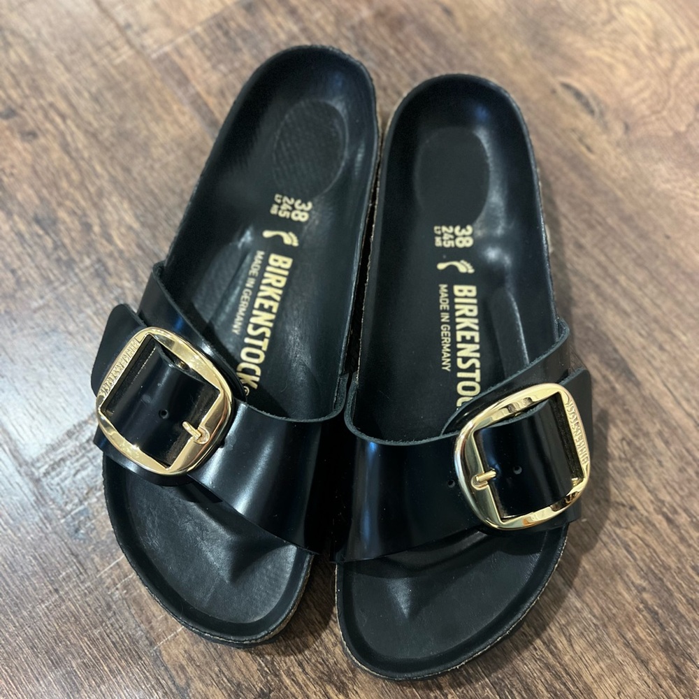 Birkenstock Madrid Black Patent Leather Big Buckle sz 38